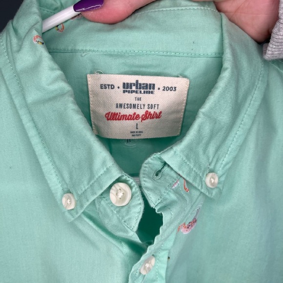 Urban Pipeline Flamingo‎ Print Mint Green Button Down Short Sleeve Mens Large - Picture 2 of 5
